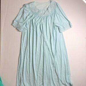 Vintage Shadowline Women's Lace-Trim Nylon Nightgown - Light Blue-Large